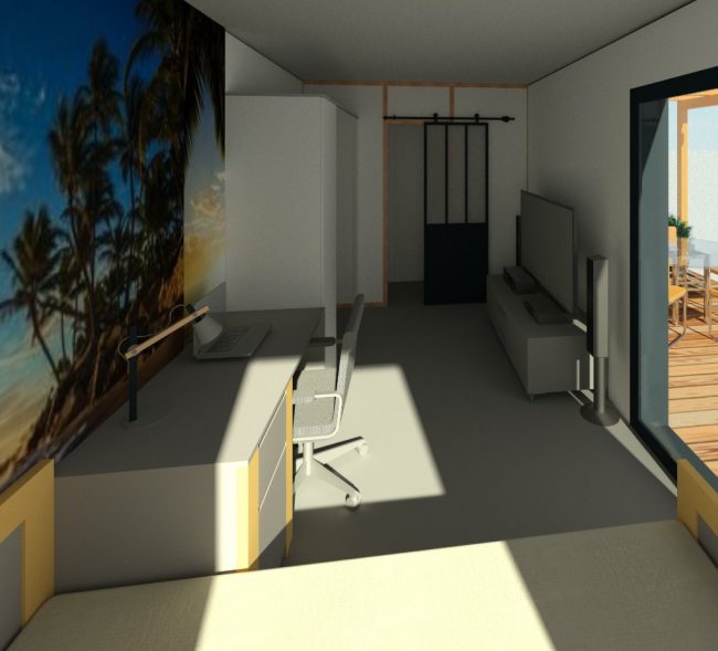 Mon Alvéole Espaces de vie indépendants écoresponsables et solidaires module 3D intérieur chambre d'adolescent