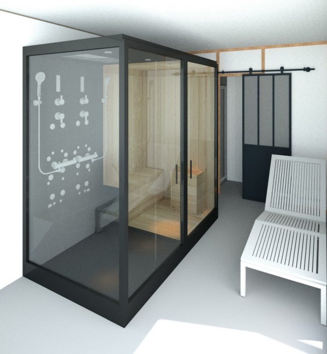Mon Alvéole Espaces de vie indépendants écoresponsables et solidaires module 3D intérieur hammam sauna