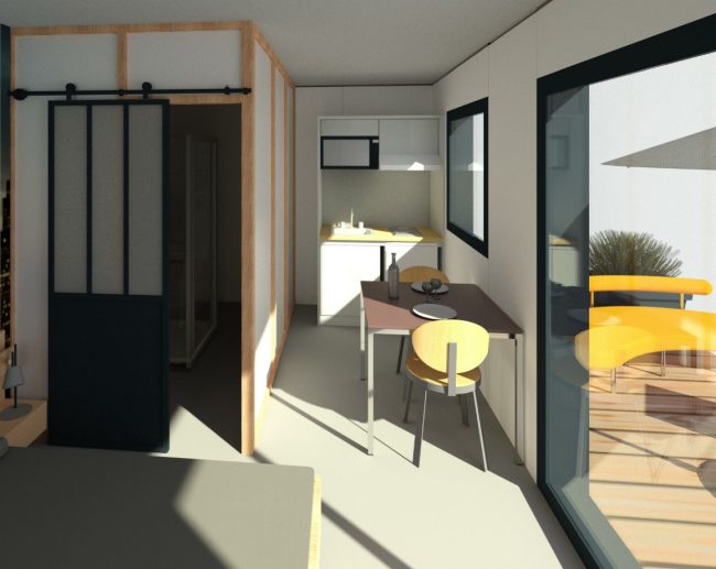 Mon Alvéole Espaces de vie indépendants écoresponsables et solidaires module 3D intérieur cuisine